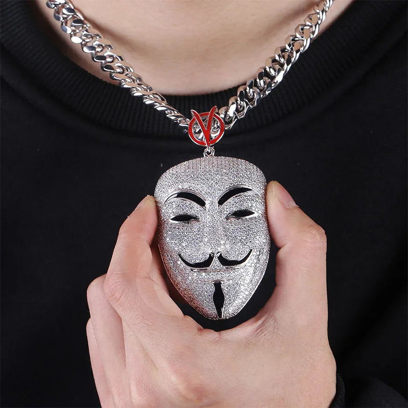 Hip Hop Micro Paved AAA CZ Stone Bling Ice Out Silver V for Vendetta  Pendants Necklace for Men Rapper Jewelry Drop Shipping