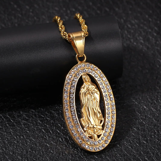 fashion Gold Color Catholic Figaro Virgin Mary pendant Necklace Women Men Charm hiphop allah pendant Chain Jewelry