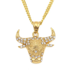 Punk Men Taurus Charm Necklaces Male Bull Head Iced Out Chain Hip Hop Cow Cattle Ox Collier African Tribe Bull Head Pendant