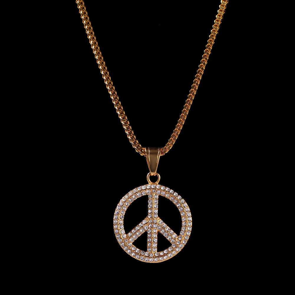 Peace Symbol Anti-War Sign Necklace Pendant hiphop diamond Peace Sign Pendant Necklace Women Necklaces hiphop Collier Jewelry
