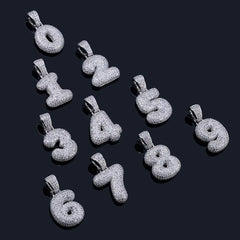 0-9 18K Gold and Silver Numbers Custom Name Bubble Pendant  Necklaces Charm For Men Women Cubic Zircon Hip Hop Jewelry Gifts