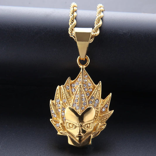 Dragon Ball Character Super Saiyan Pendant Necklace Iced Out Hip Hop/Punk Charm Chains For Men Gifts Punk DJ Jewelry