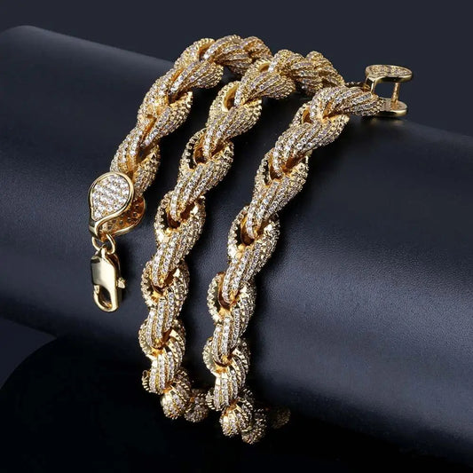 High Quality Twisted Gold Silver Color Cubic Zircon Chain Jwelleries Necklaces Gold Plated Personality Hip Hop/ Punk Charms