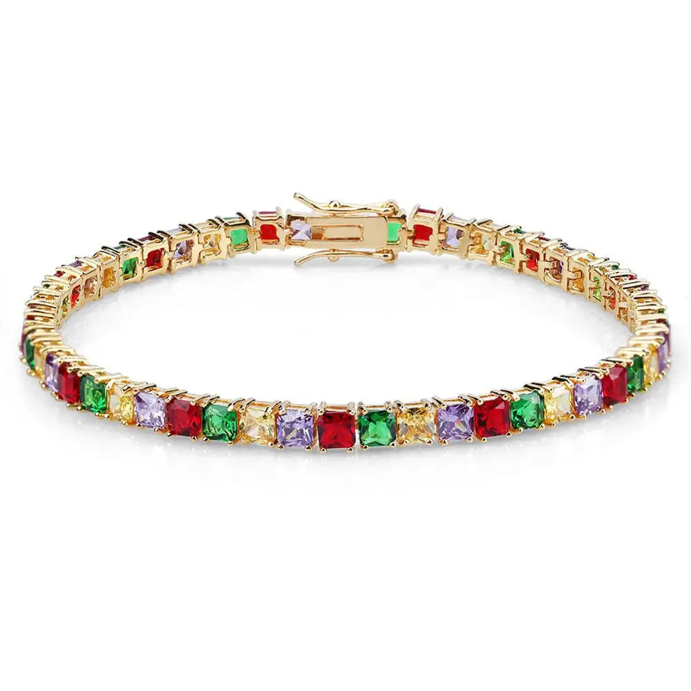 Ice Stone Mixed Color Cuban Chain Bracelet