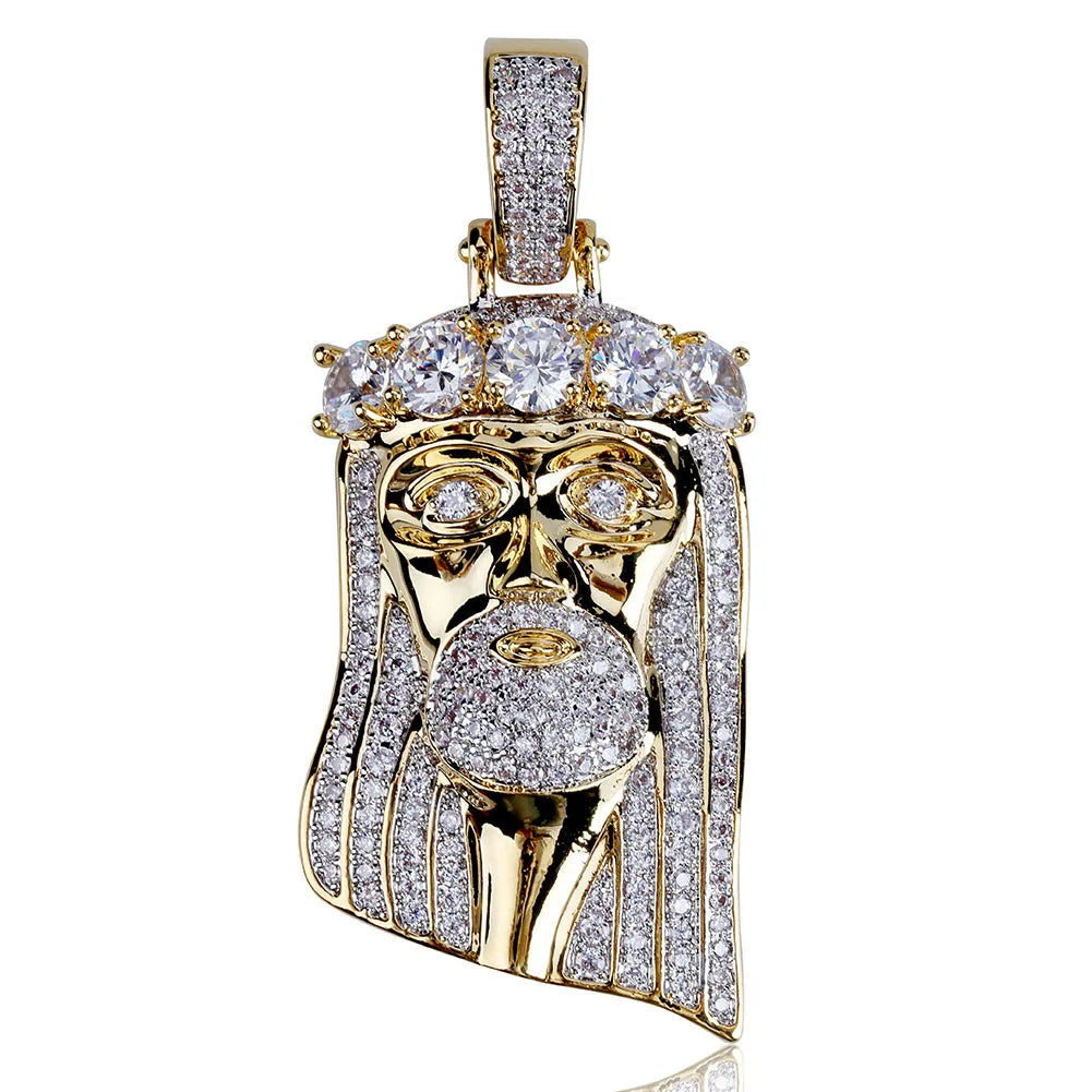 Iced Out Bling Jesus Christ Face Pendants Necklaces Classic Religious Talismanic Gold Cubic Diamond Fashion Men Jewelry pendant