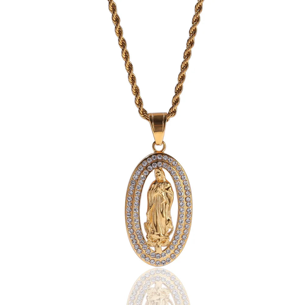 fashion Gold Color Catholic Figaro Virgin Mary pendant Necklace Women Men Charm hiphop allah pendant Chain Jewelry