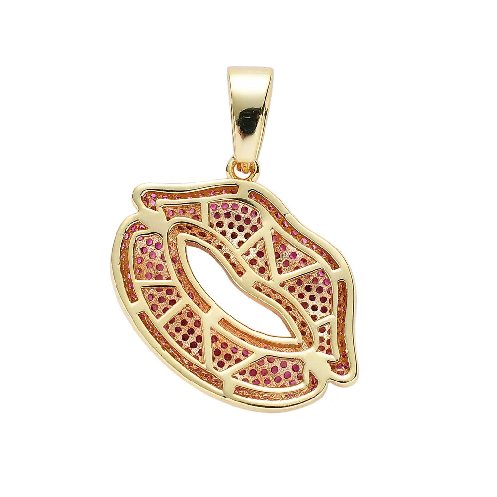 3D Purple Red Color AAA Zirconium Big lips sexy kiss Love necklace with pendant customized gold pendant necklace Hip hop