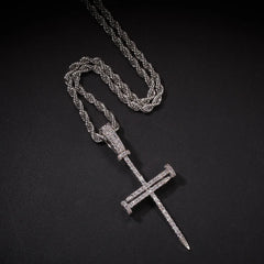 Aliexpress new listed Copper Material Iced Cross CZ Pendants Necklace Gold Silver Screw Nail sharp cross pendant Fashion Hip Hop
