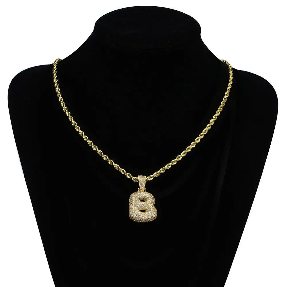 Simulated Diamond Charms Bubble Alphabet Initial Letters From A-Z Name plate necklace personalized hip hop bling jewelry iced