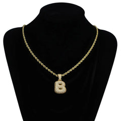Simulated Diamond Charms Bubble Alphabet Initial Letters From A-Z Name plate necklace personalized hip hop bling jewelry iced