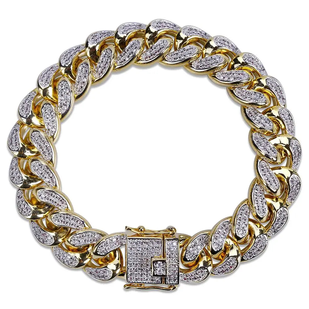 2019 Hip Hop Iced Out Bling CZ Gold Bracelet Men fashion 18- 20cm long Miami Cuban Link bracelets male Hiphop jewelry gifts