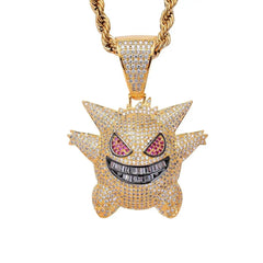 Hip Hop Jewelry Mask Gengar Cartoon Gold and Silver filled Pendant Cubic Zircon Copper Necklace Iced Out Chain Mens Gift