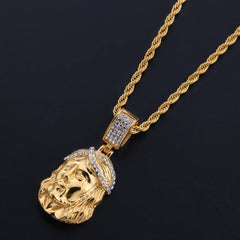 Hip Hop Gold Color Plated Jesus pendant Iced Out rhinestone Masked Jesus Face Pendant Necklace for men women