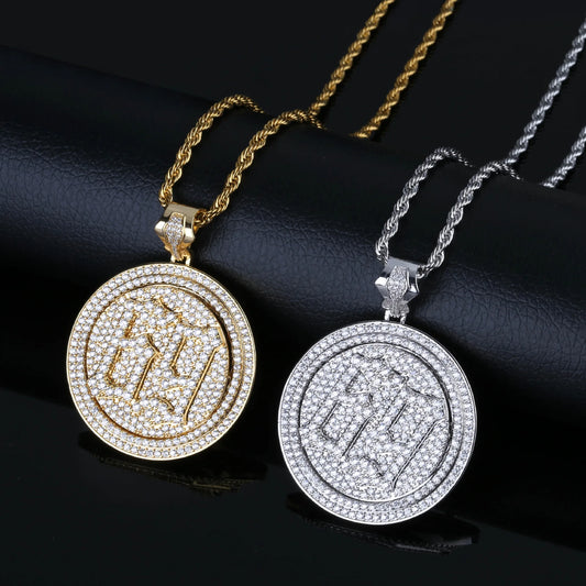Rapper 6ix9ine Rotatable 69 Saw Letters Pendant Necklace Men Iced Out Cubic Zircon Chains Hip Hop Cz Pendant Necklace