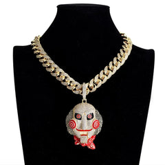 Big Size Horror Mouth Can Move Gold Filled Pendant Necklace chain Jewelry AAA Cubic Zirconia Hip Hop Iced Out Mens Necklace