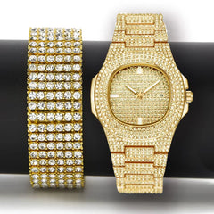 Ice Stone Gold Stainless Steel Quartz Bling Diamond Watch