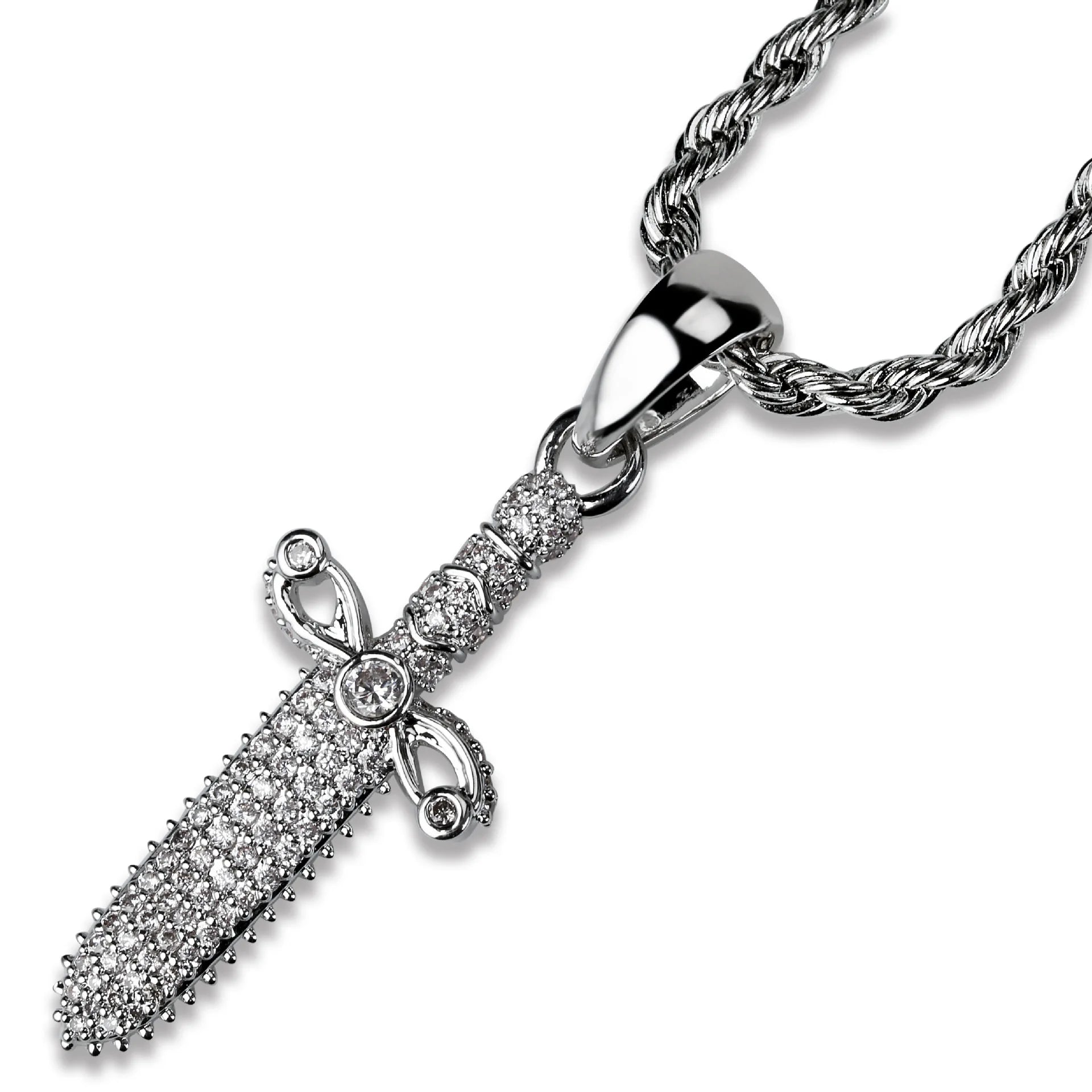 Punk Antique Men CZ Sword Knife Dagger Charming Pendant Necklace Iced Out Full Zirconia Rock Biker Jewelry hiphop pendant