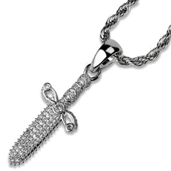 Punk Antique Men CZ Sword Knife Dagger Charming Pendant Necklace Iced Out Full Zirconia Rock Biker Jewelry hiphop pendant