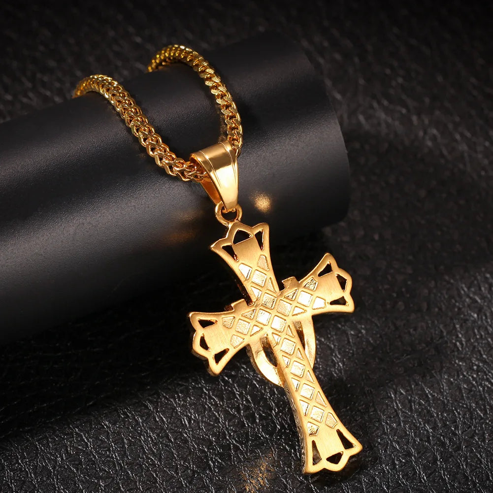 Cross rhinestone Pendant Men Gold Silver Key of Life Egyptian Charm Necklace Hip Hop Jewelry Bling Iced Out Chain cross jewelry