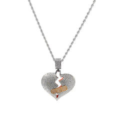 Broke Heart With Band Aid Necklace&Pendant Rhinestone Iced Out Trendy Rock HipHop Men Jewelry for Gift