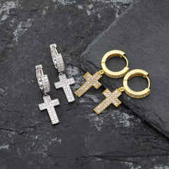 Ice Stone Trending Jesus Cross Bling Earrings Never Fade Brass