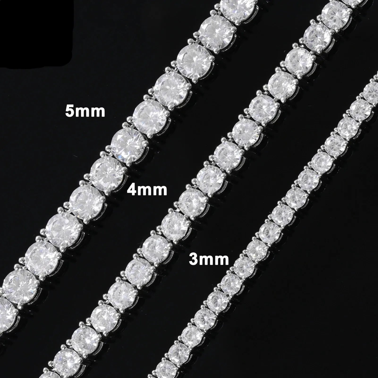 Exquisite 5A Zircon Tennis Chain Hip Hop Brass 3mm 4mm 5mm Tennis Bracelet Necklace Fashion Gold and White Gold Jewelry