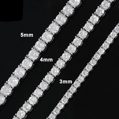 Exquisite 5A Zircon Tennis Chain Hip Hop Brass 3mm 4mm 5mm Tennis Bracelet Necklace Fashion Gold and White Gold Jewelry