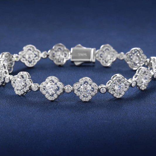 Sparkling VVS D Moissanite Diamond Waterproof Chain New Design 925 Silver Four Leaf Bracelet Hip Hop 10mm Jewelry for Women Men