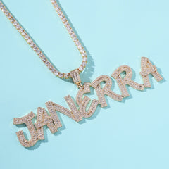 Iced Out Initials Gold Silver Bling Zirconia Men's Hip Hop name plate Letters necklace personalised for men and women