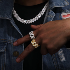 Ice Stone Punk Cuban Link Moissanite Silver Ring