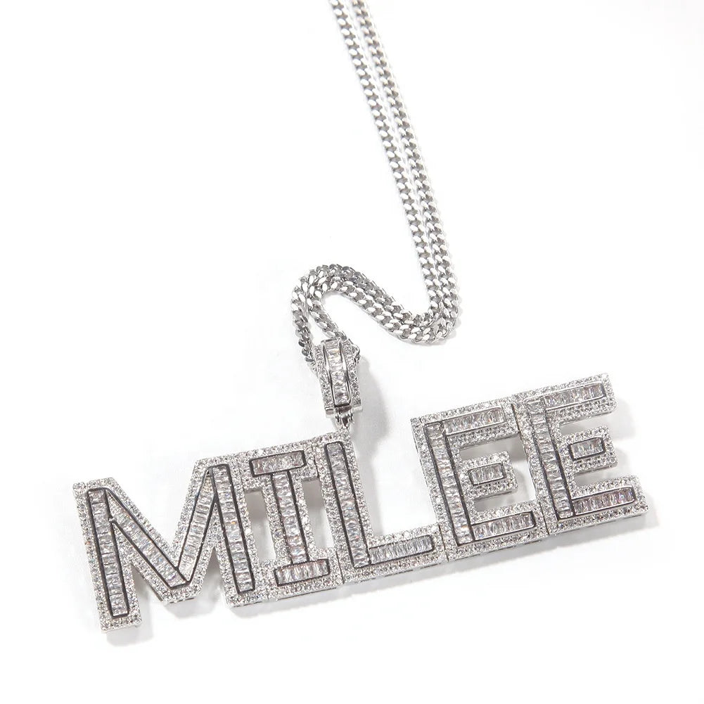 Hiphop Jewelry Square Cut Name Pendants for Necklace Iced Out Initial Name Necklace
