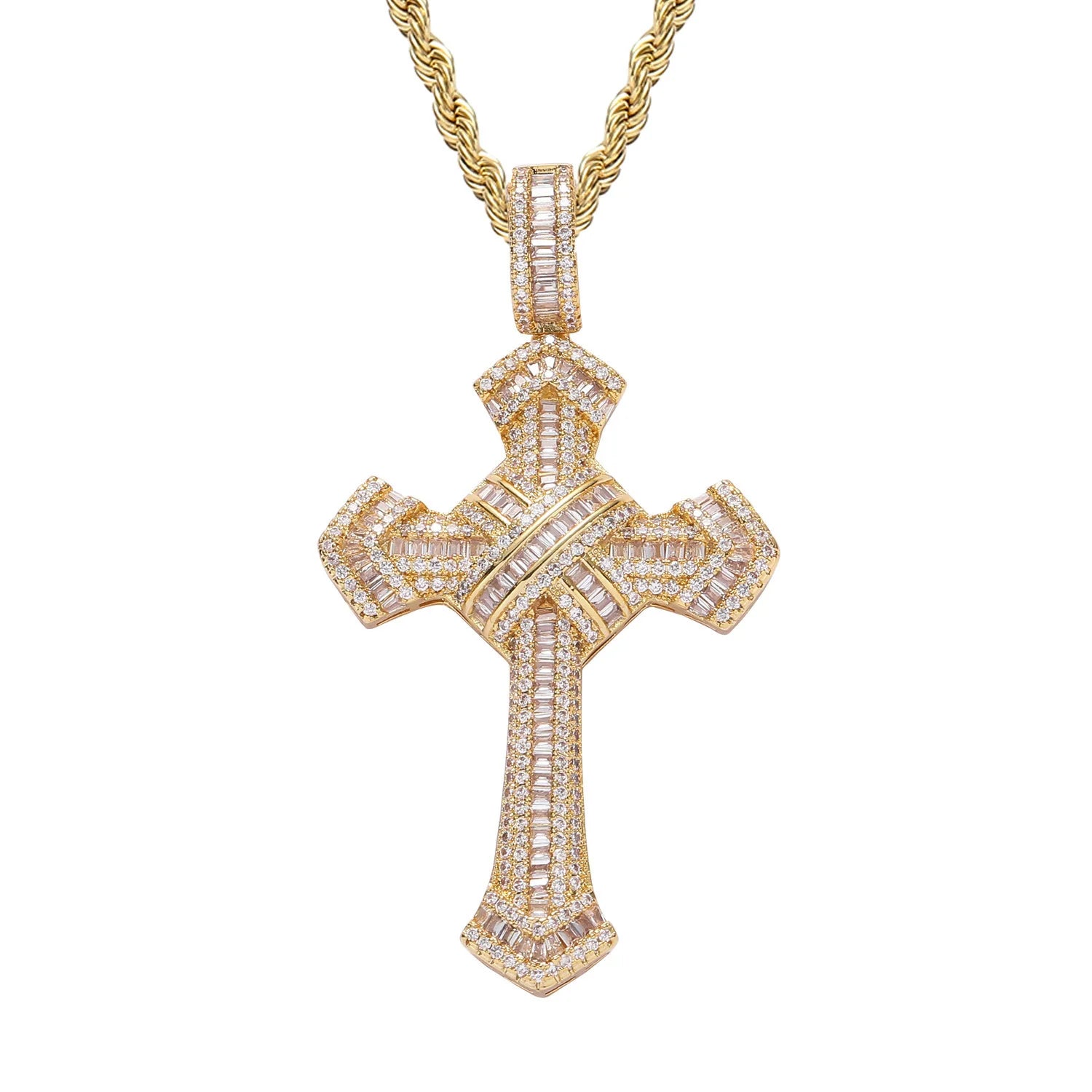 New Arrival White Gold Plated Cross Pendant Charms Iced Out Full 5A Cz Hip Hop Pendants for Necklace