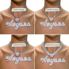 Ice Stone Iced Out Heart Name Necklace