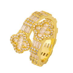 New Design Sparkling Ring Hot Selling Zircon Clover Shape Hip Hop Accessories Jewelry For Women Men Unisex