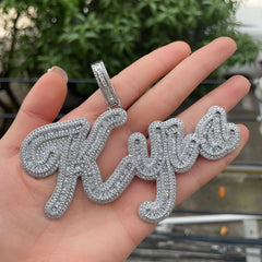 Sparkling Letter Charm Necklace Real Gold Plated Hip Hop Iced Out DIY Baguette Custom Name zircon Diamond Necklace women men