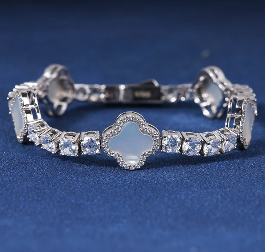 VVS D Moissanite 925 Silver Hip Hop Jewelry New Design Sparkling Clover Bracelet Charming Elegant Luxury Bracelet for Women Men