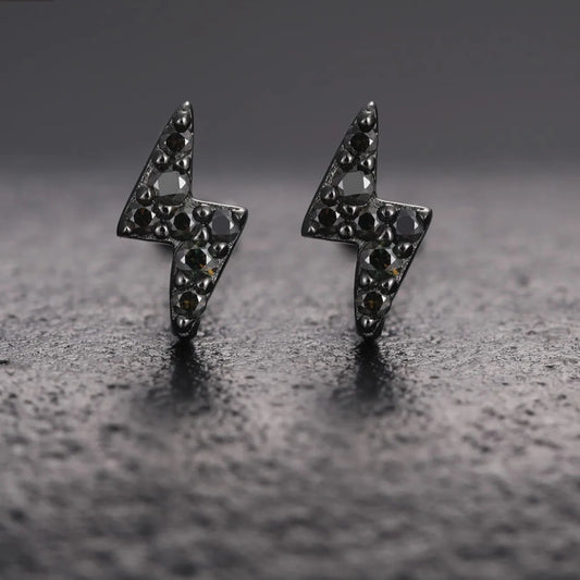 VVS Black Moissanite Lightning Bolt Stud Earrings Hip Hop 925 Sterling Silver Men's Studs Fashion Jewelry