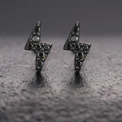 VVS Black Moissanite Lightning Bolt Stud Earrings Hip Hop 925 Sterling Silver Men's Studs Fashion Jewelry