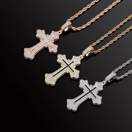 Hip Hop Iced Out Cubic Zirconia Big Cross Pendant Necklace Jewelry Pendants for Necklace