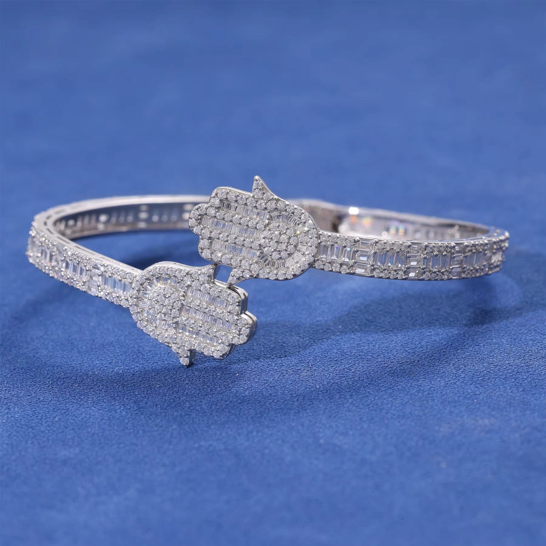 Ice Stone High Quality Hip Hop Iced Out Hamsa Hand Bangle Bracelet