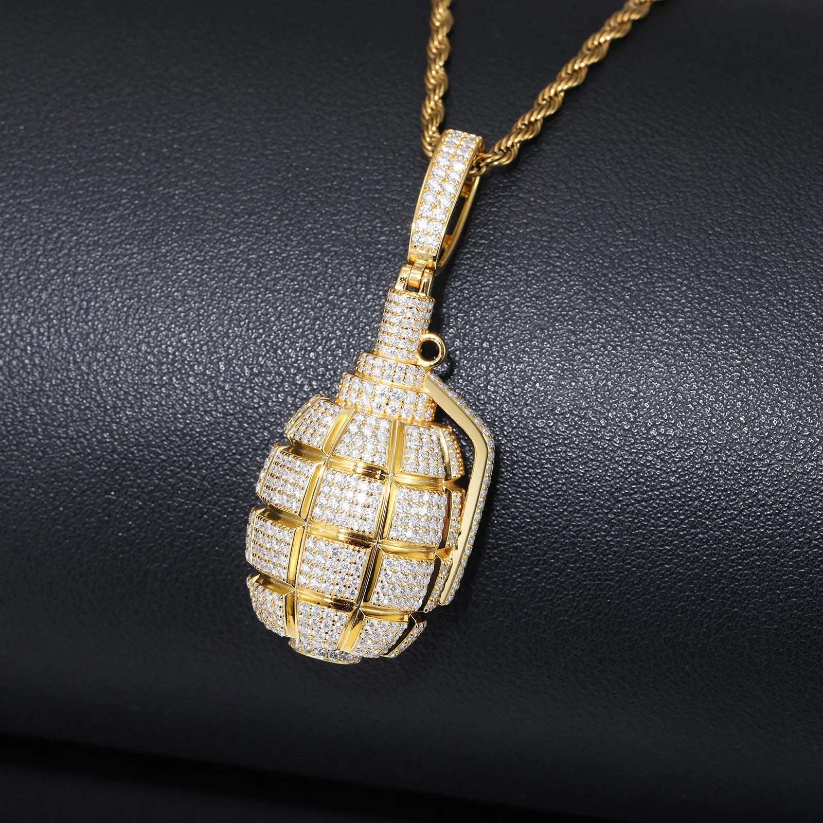 VVS D Moissanite Hand Grenade Shape Pendant 925 Silver & 18K Gold Finish Jewelry Gift for Him & Her for Men and Women