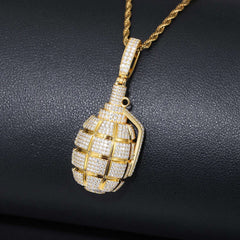 VVS D Moissanite Hand Grenade Shape Pendant 925 Silver & 18K Gold Finish Jewelry Gift for Him & Her for Men and Women
