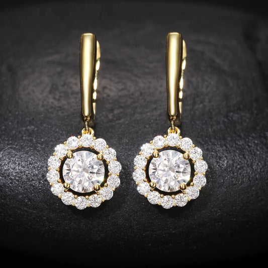 Bling Hip Hop Jewelry 925 Sterling Silver Drop Halo Earrings VVS Moissanite Diamond Wedding Earrings Men Women