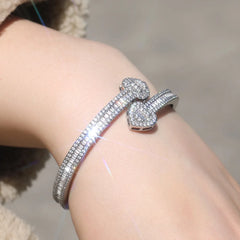 Iced Out Baguette Heart Bracelet Jewelry Set Hip Hop Icy CZ Diamond Double Heart Bangle Rings Gold Plated Women Gift