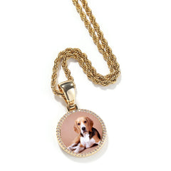 Top Icy DIY Customized Round Diamond Photo Pendant  Brass Gold Plated Cubic Zirconia Family Picture Necklace