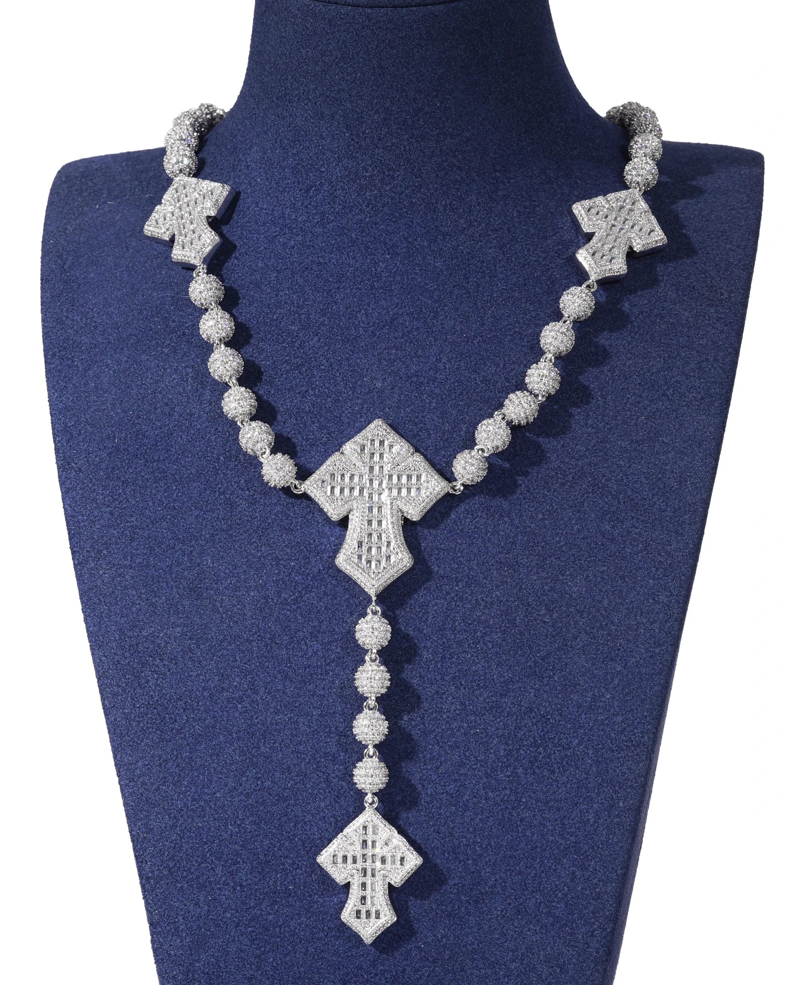 New Arrival Full Iced Out CZ Bead Baguette CZ Cross Link Chain Ball Chain Necklace Fashion Bling Hiphop Necklace Jewelry