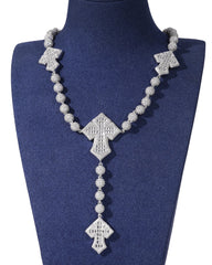 New Arrival Full Iced Out CZ Bead Baguette CZ Cross Link Chain Ball Chain Necklace Fashion Bling Hiphop Necklace Jewelry