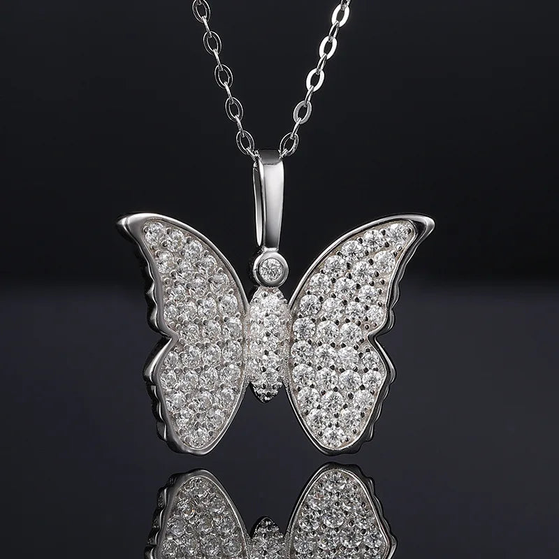 Butterfly Necklace Premium Quality 925 Sterling Silver Moissanite Iced Out Full Diamond Butterfly Pendant Past Diamond Tester
