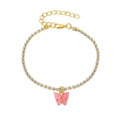 Ice Stone Tennis Cuban Link Rhinestone Butterfly Anklet
