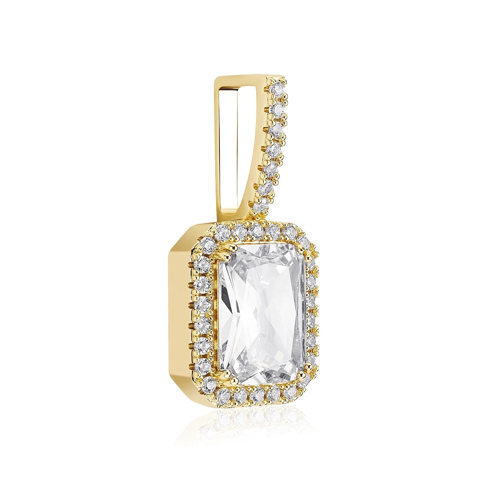 White Gold Square Gem Mocha Fluorescence Pendant Rectangle Iced Out 2 Rows of 5A Cz Hip Hop Pendants for Necklace